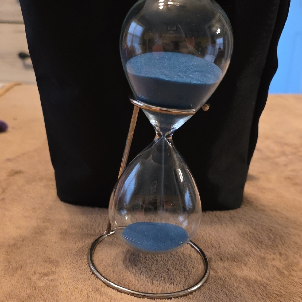 Glass Hourglass with Blue Sand And Silver Stand